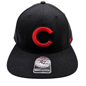 47 Brand Chicago Cubs Snapback Hat Black Red Embroidered MLB Flat Bill Cap